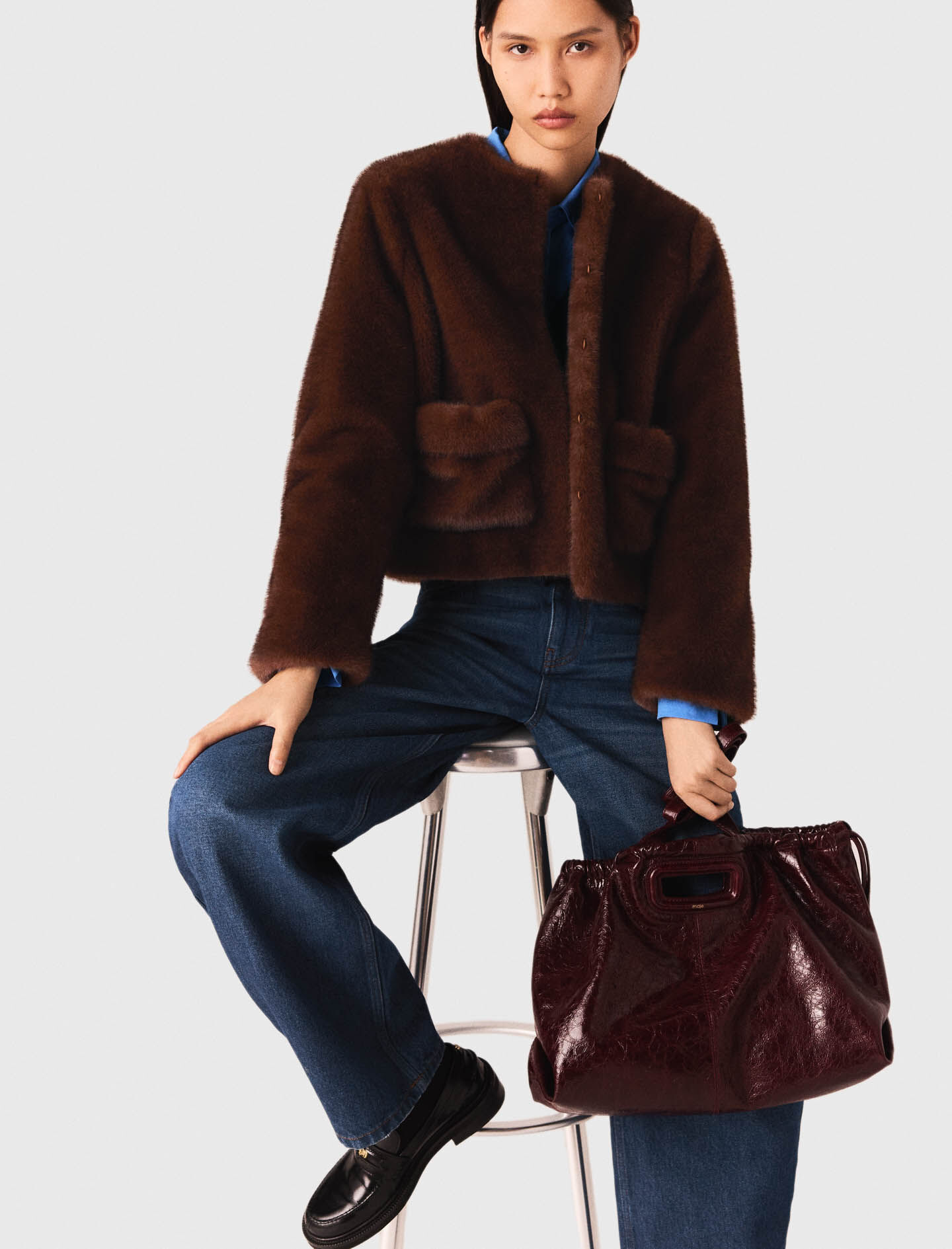 Short faux fur coat Brown For Women | Maje