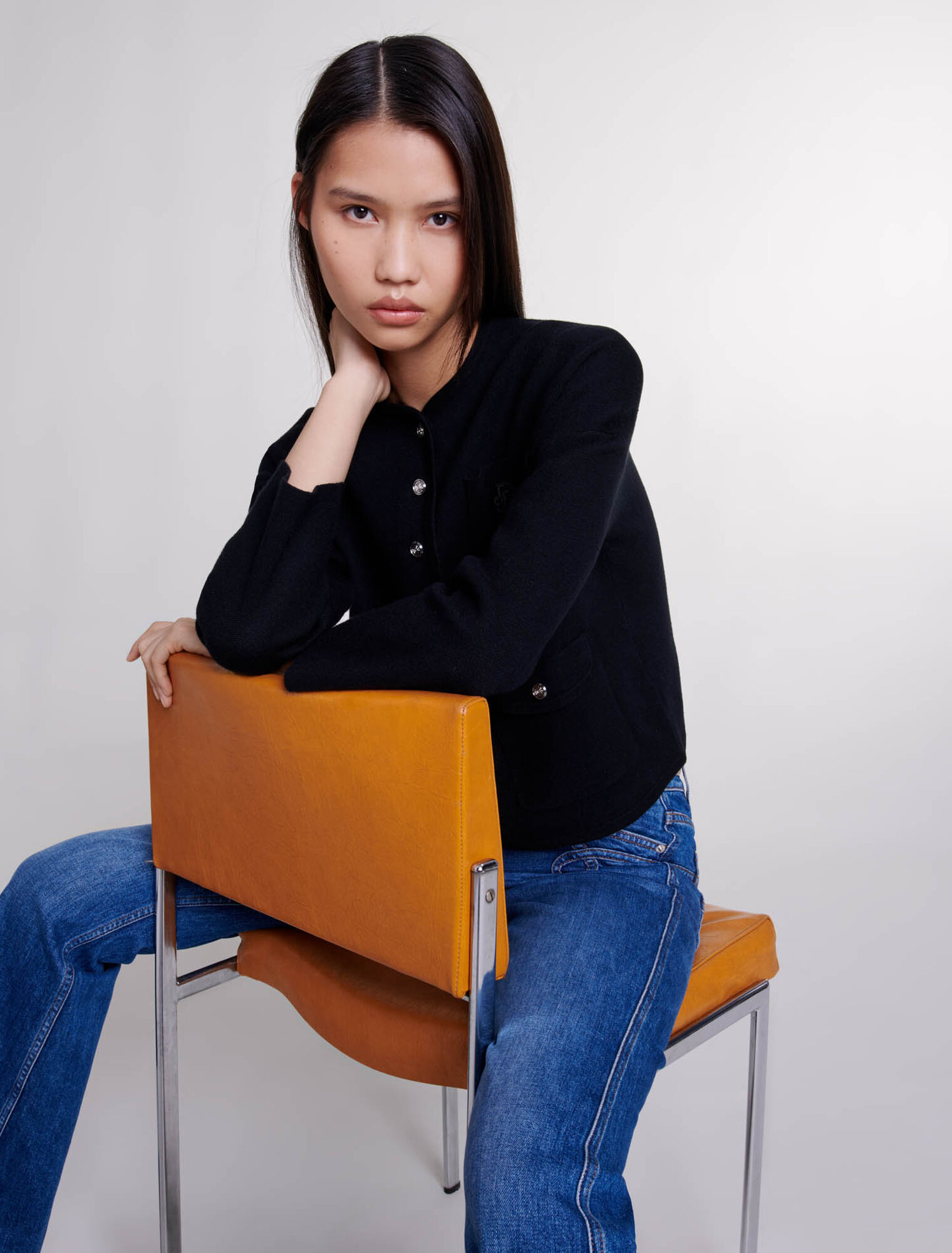 Cropped knit cardigan