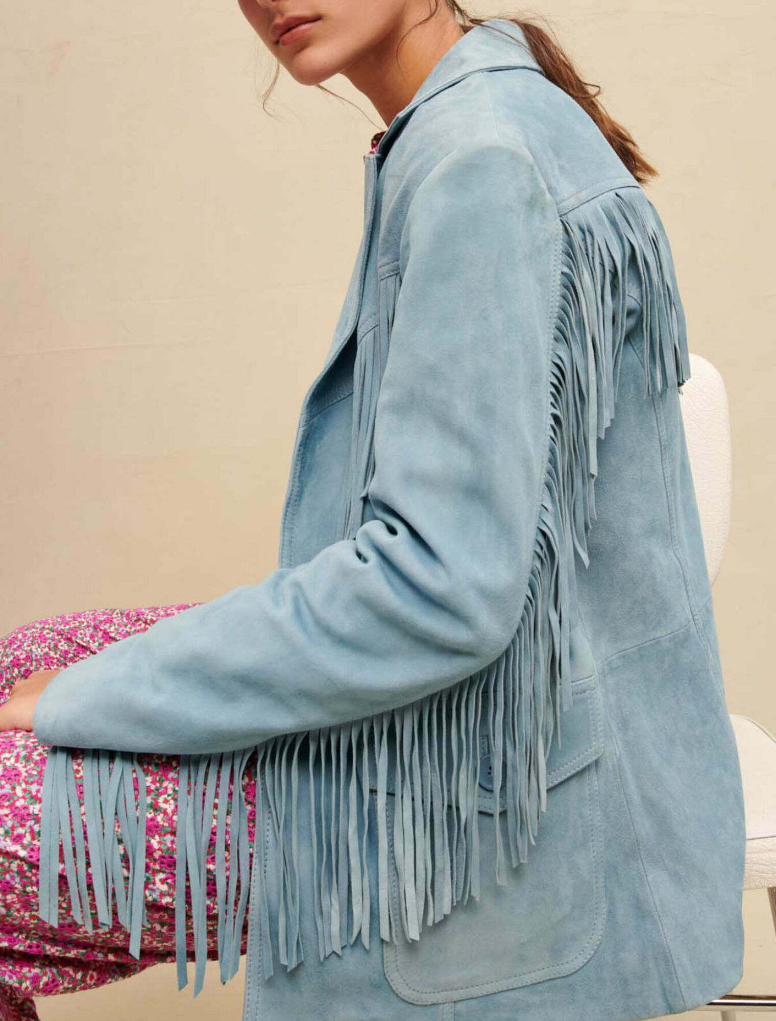 Suede leather jacket with fringing