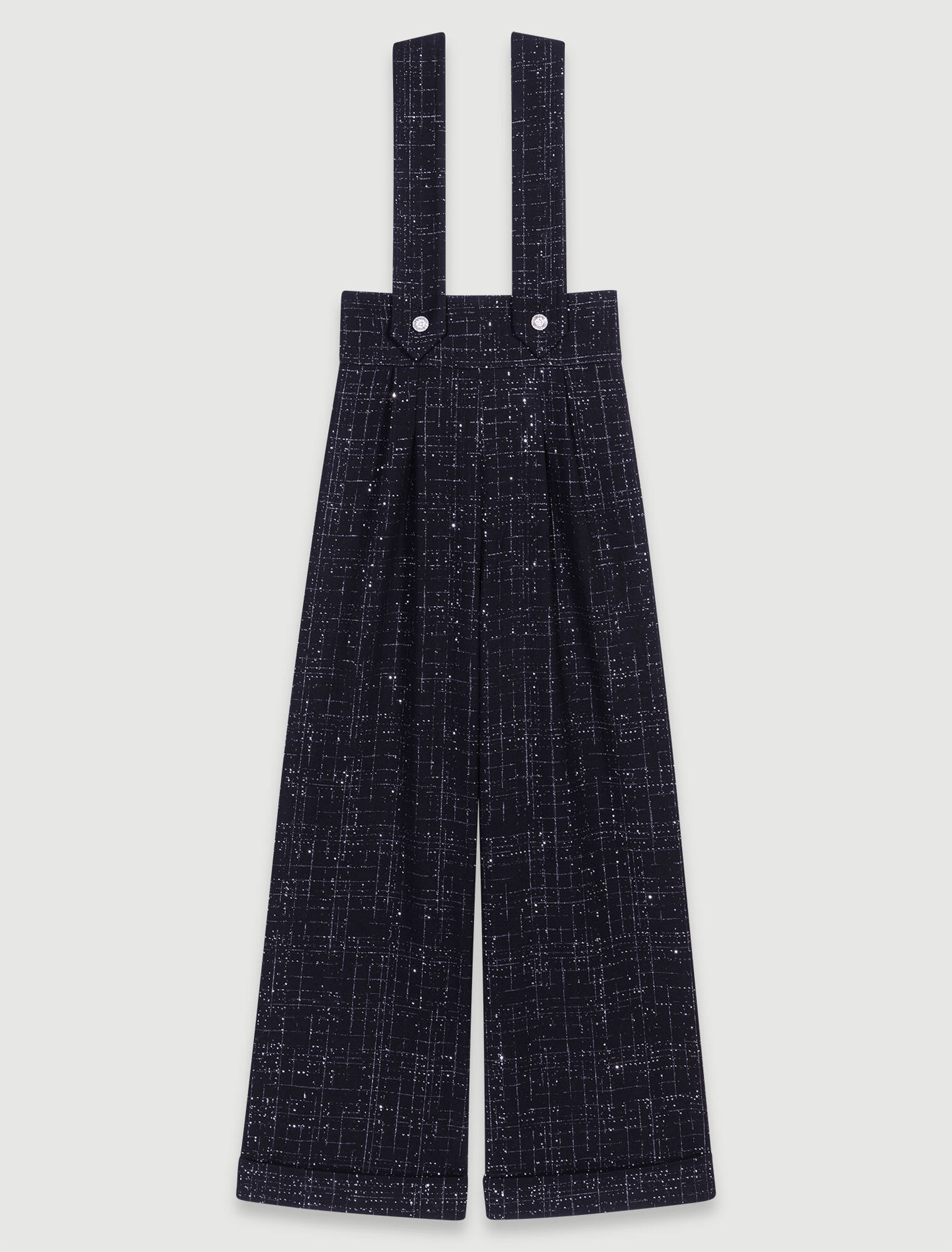Wide-leg trousers with tweed braces