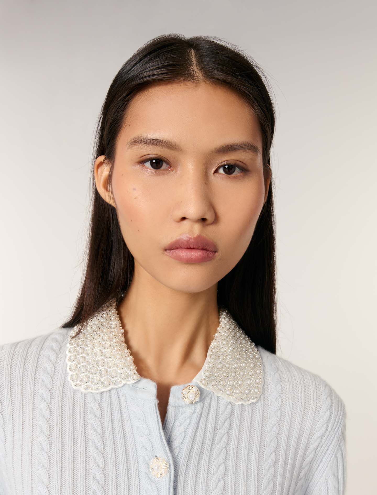 Cardigan with removable collar Blue For Women | Maje