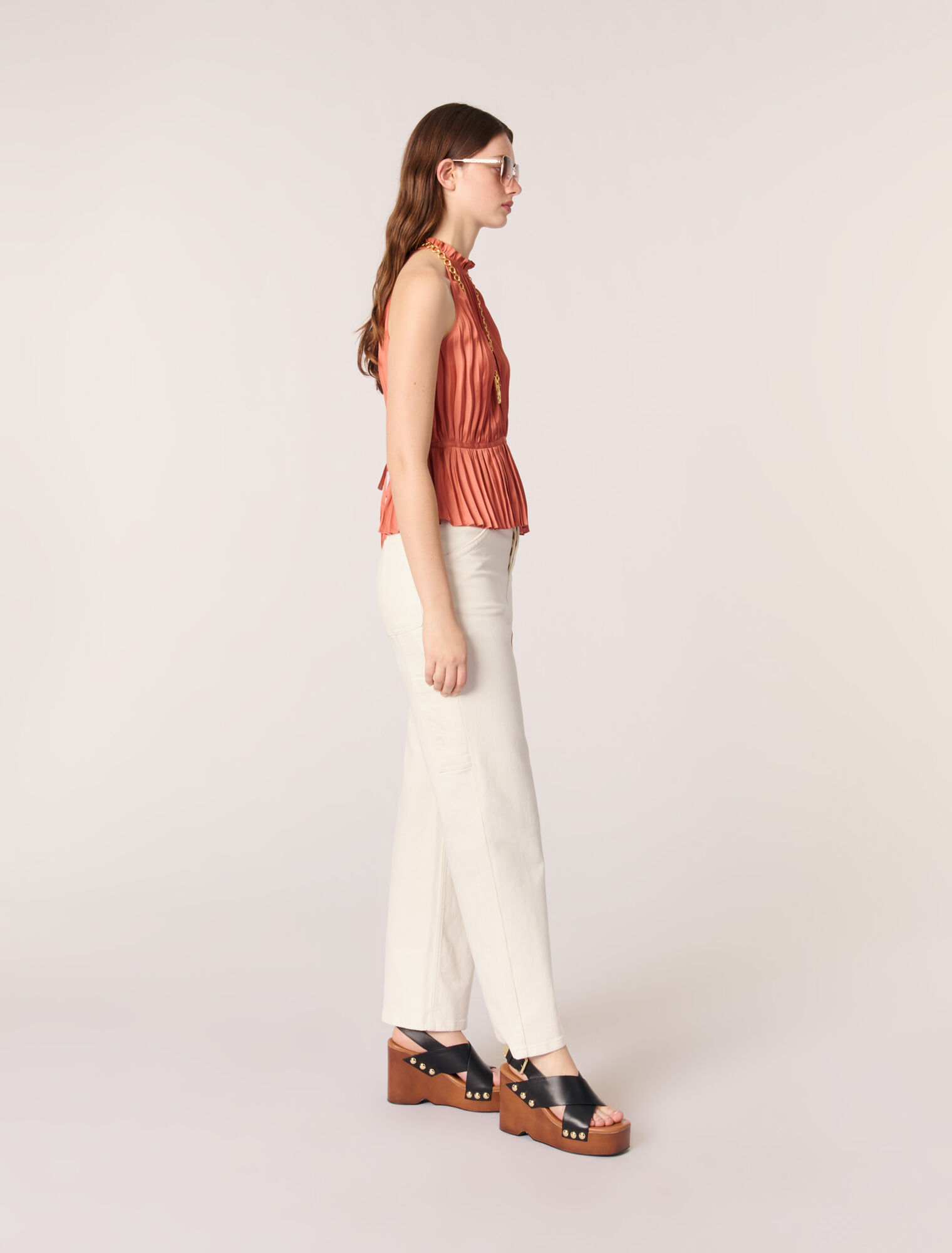 Sleeveless pleated halter top