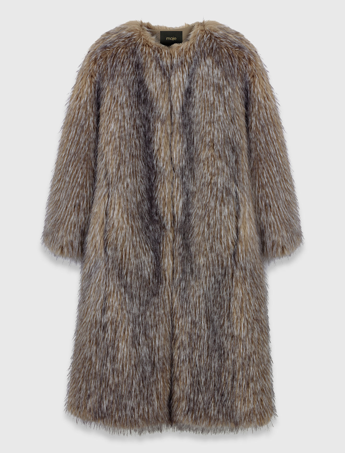 Long faux fur coat Black / Gray For Women | Maje