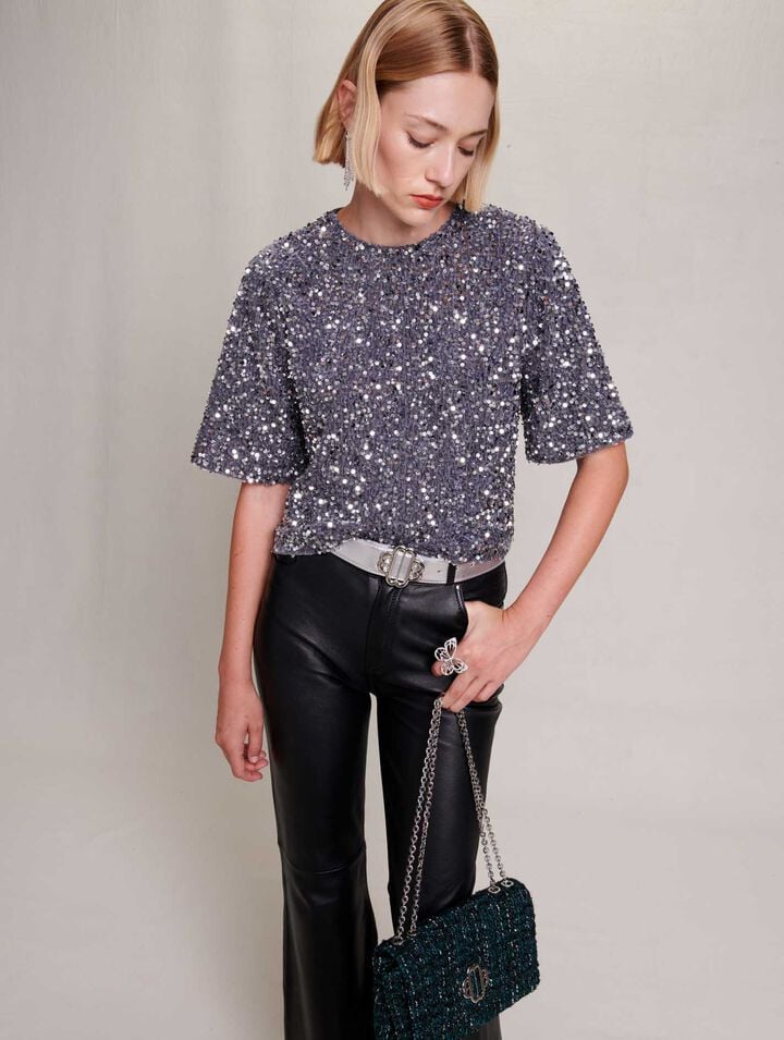 Sequinned velvet top