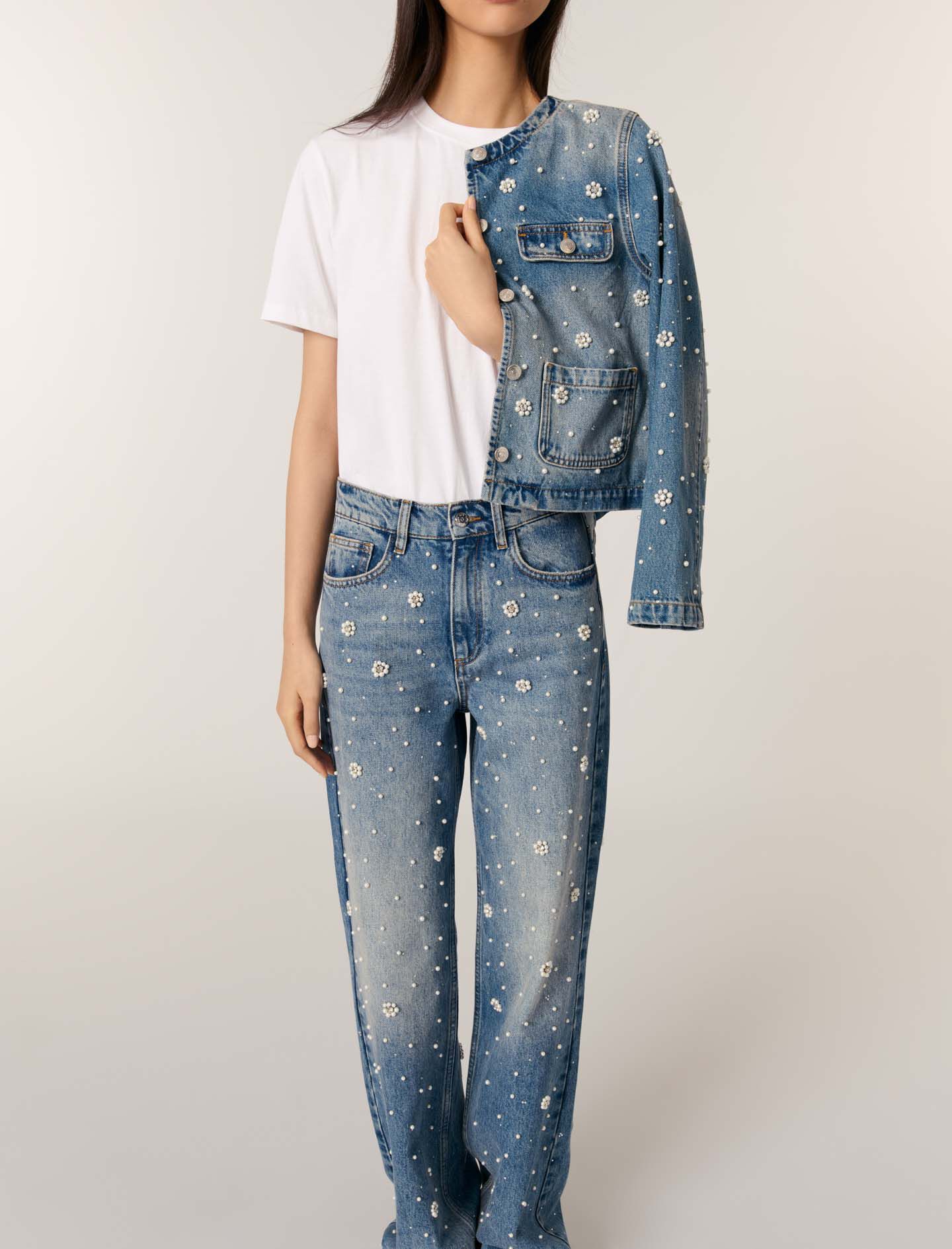 【MAJE】 Maje Straight-Leg Jeans With Rhinestones | Saks Fifth Avenue