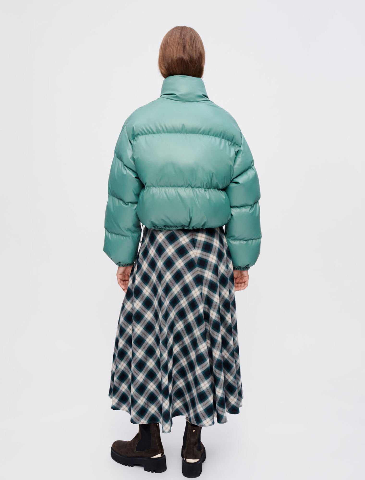 Green down jacket with Maje Clover patch