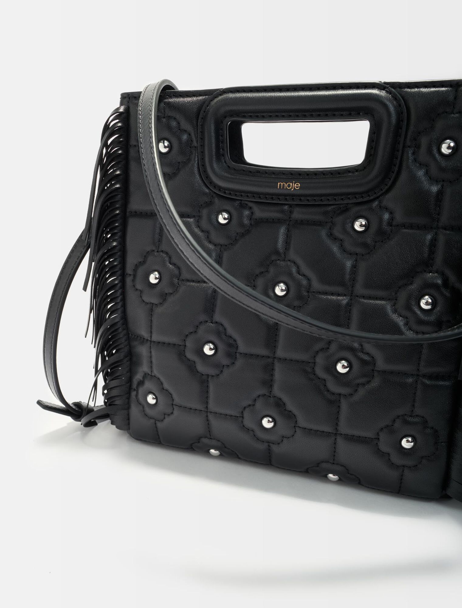 Quilted leather M bag with rhinestones