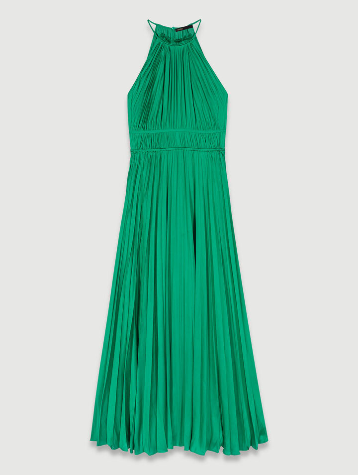 Pleated satin maxi dress