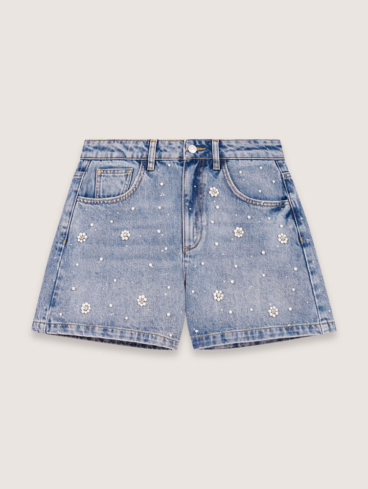 Denim shorts with embroidered beads