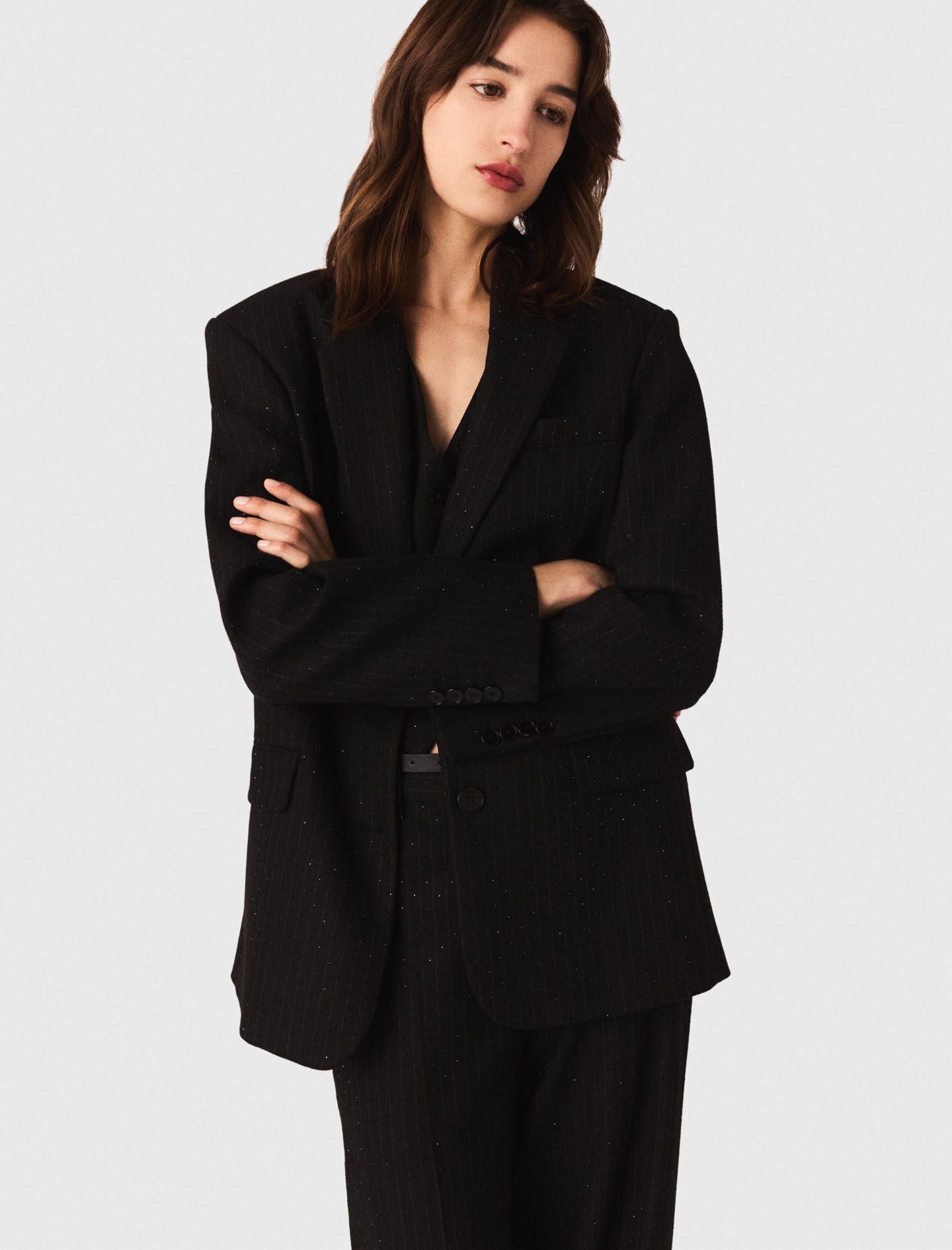 maje ジャケット Rhinestone suit jacket Black / Gray For Women | Maje