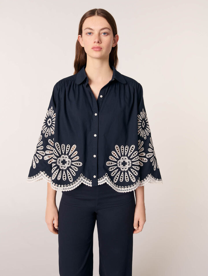Cropped blouse with crochet detail