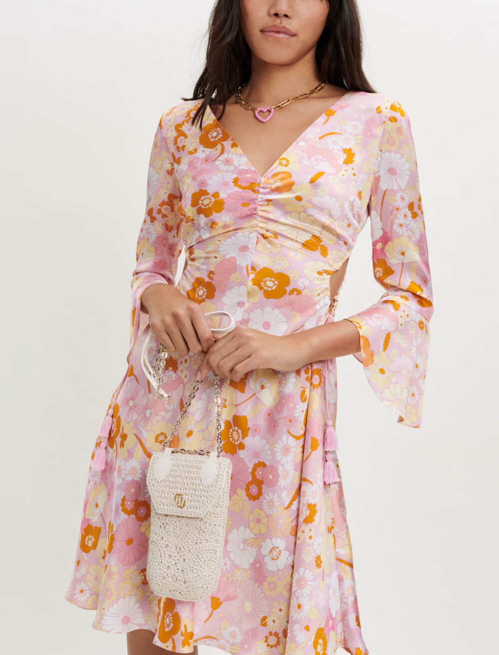 Magenta Floral Dress - Bustier Dress - Sleeveless Midi Dress