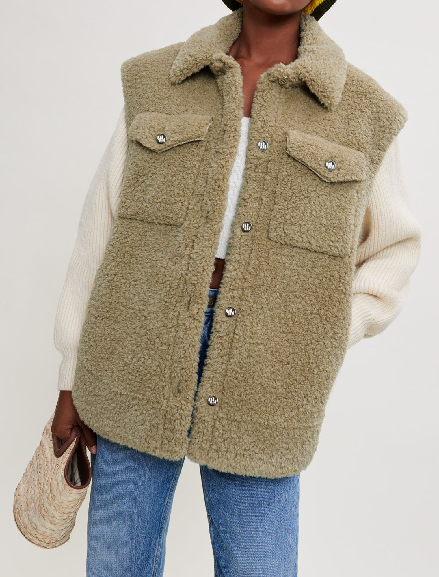 Faux fur and knit jacket