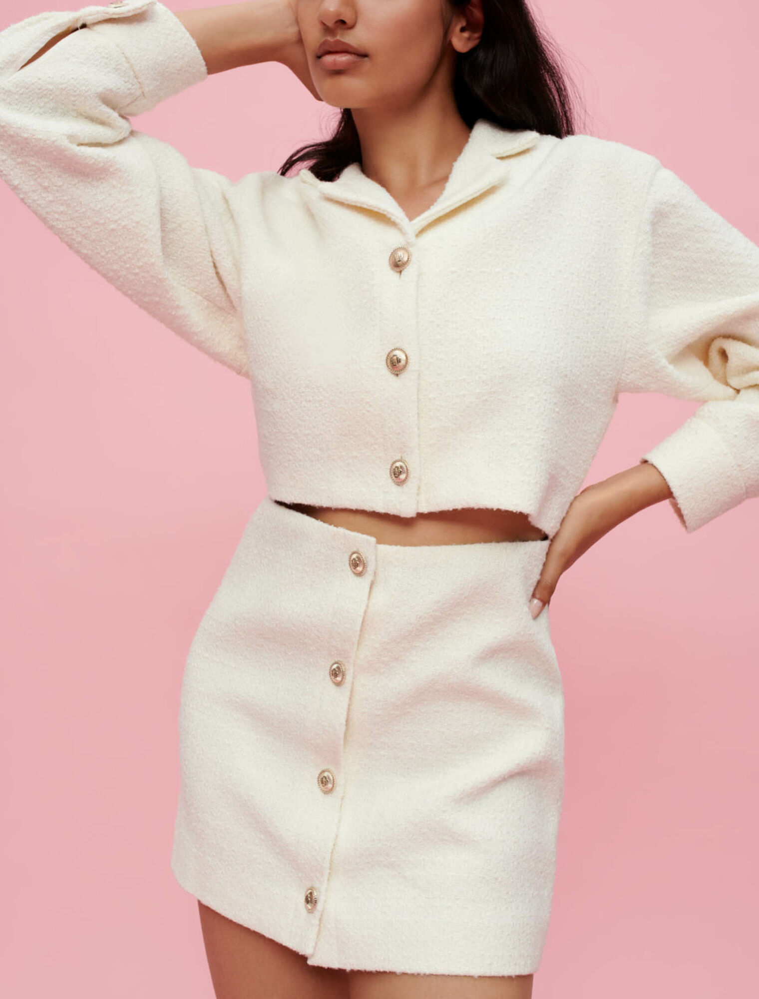 Textured tweed dress, open front