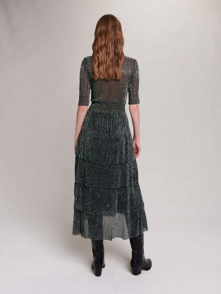 Stretch lurex fabric dress with ruffles