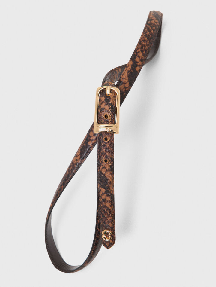Slim embossed leather belt