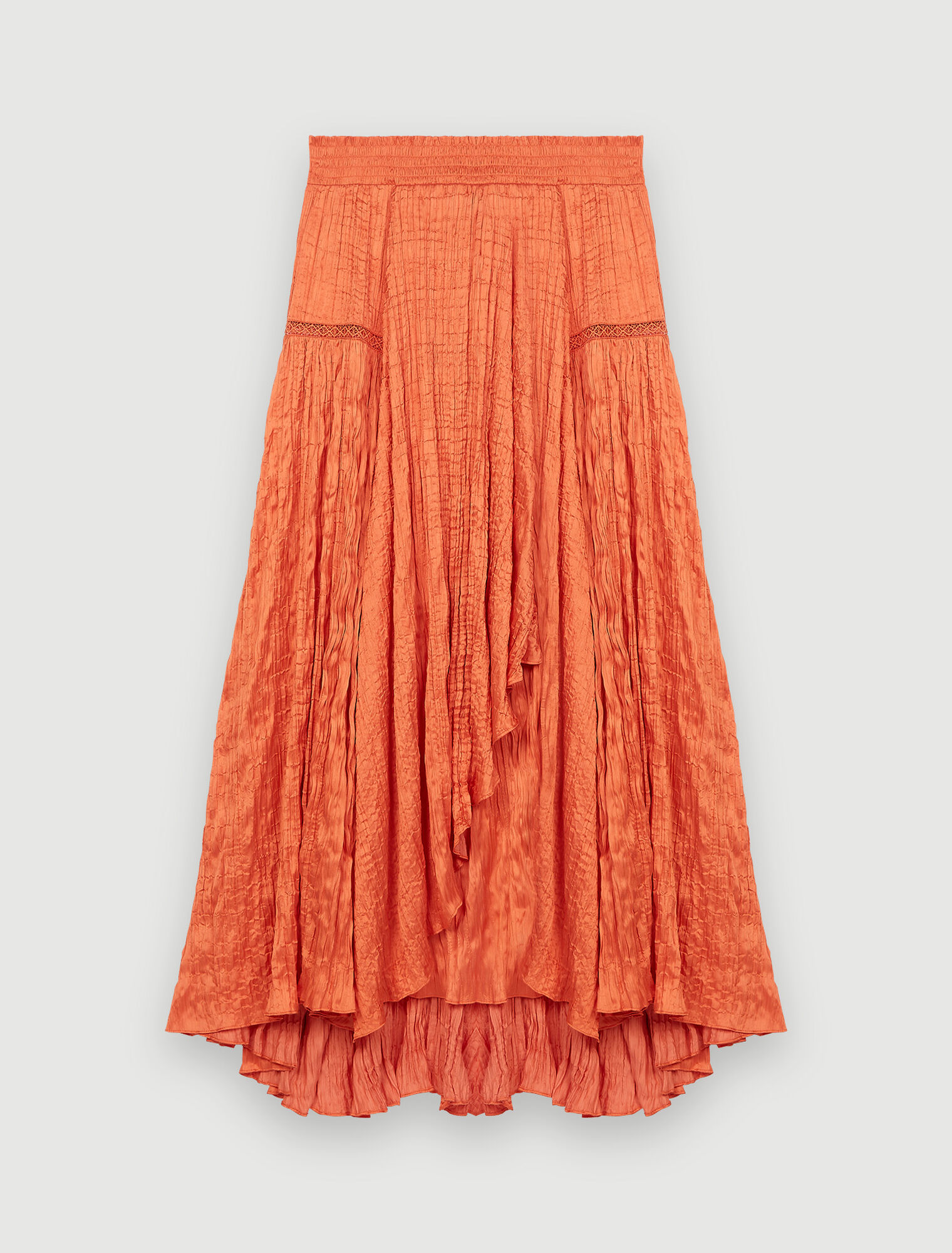 Crinkle-effect satin skirt