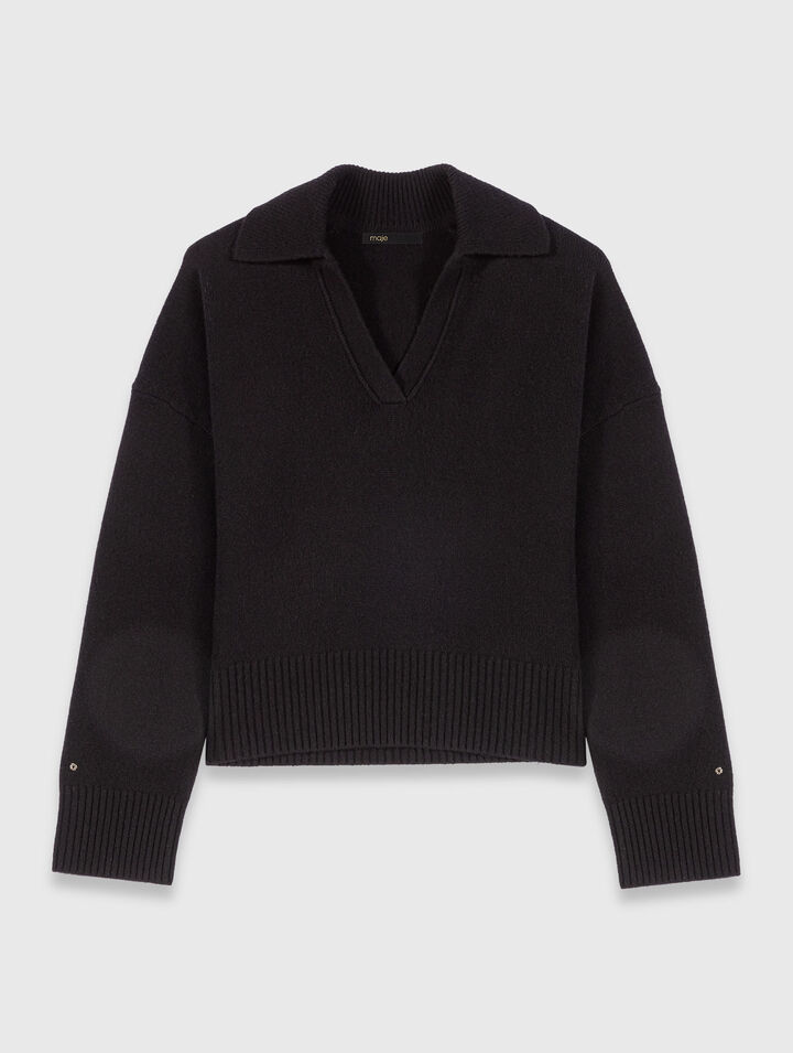 Open polo collar cardigan