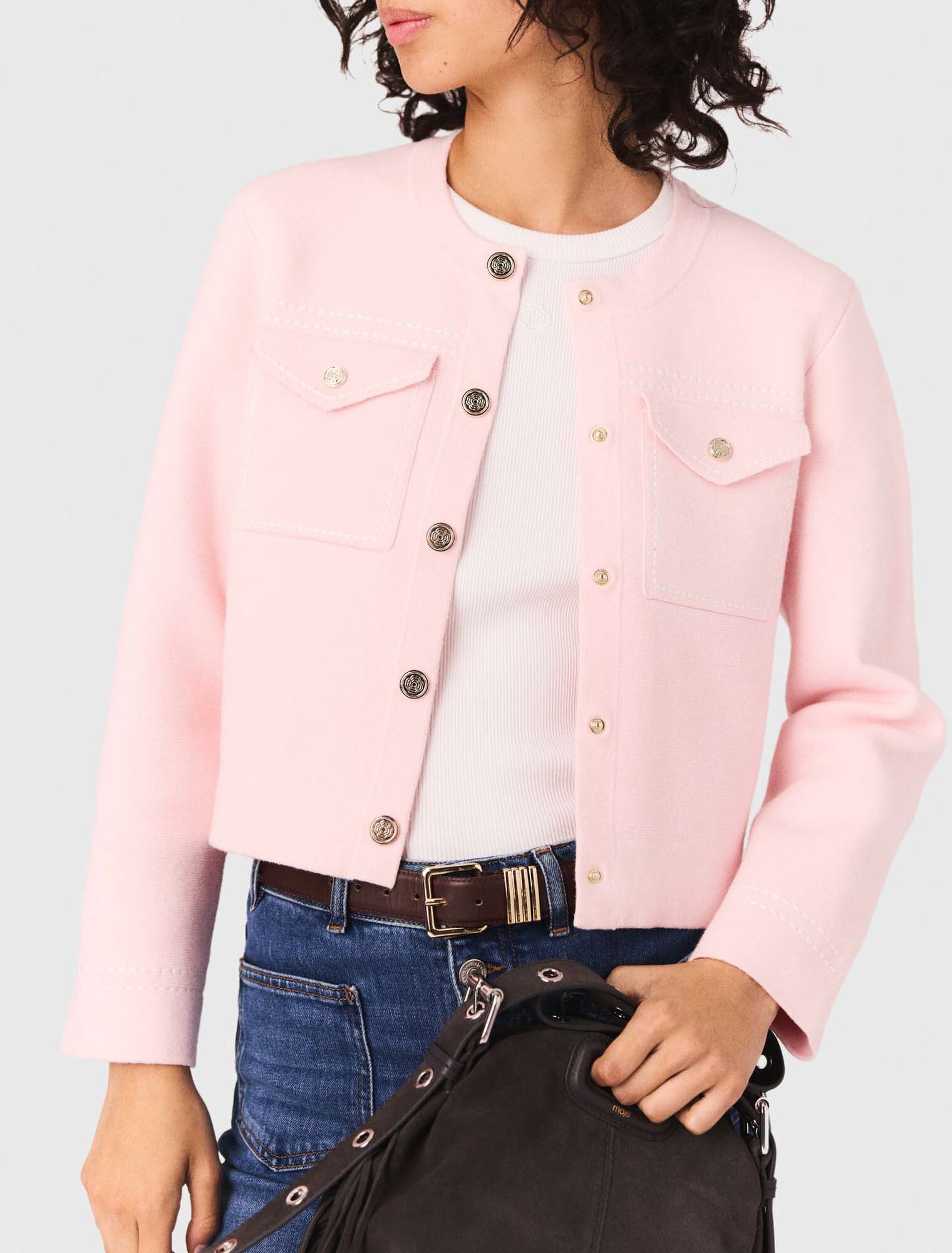 Topstitched cropped cardigan