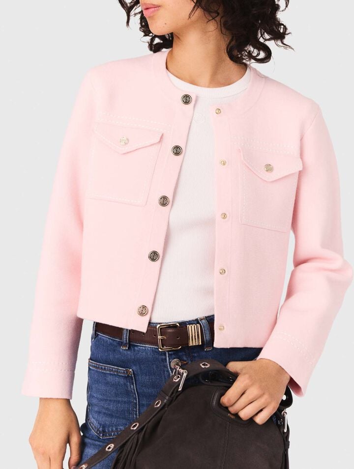 Topstitched cropped cardigan