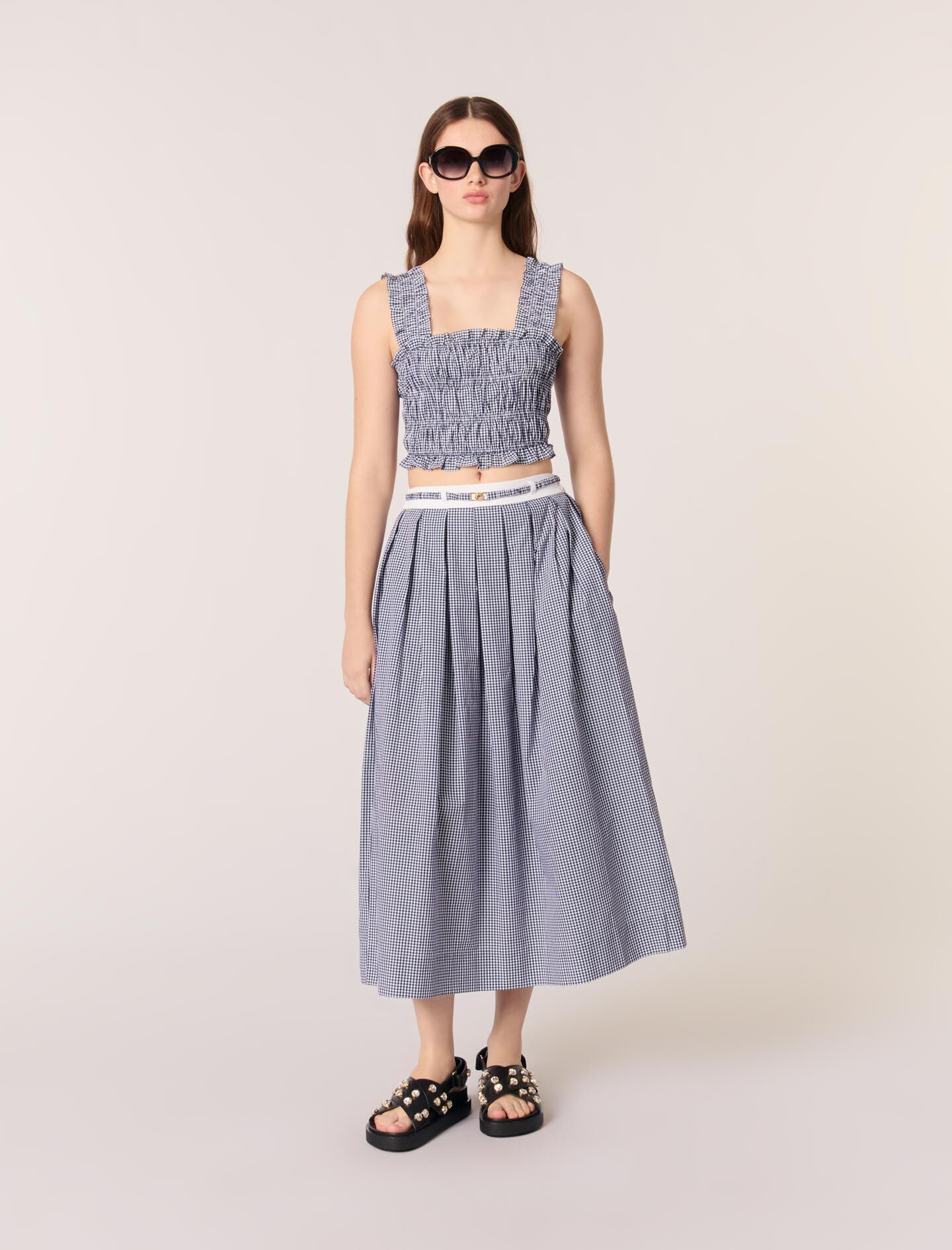 特別価格 smocked Gingham crop Maje | Women For Bicolor top Tops