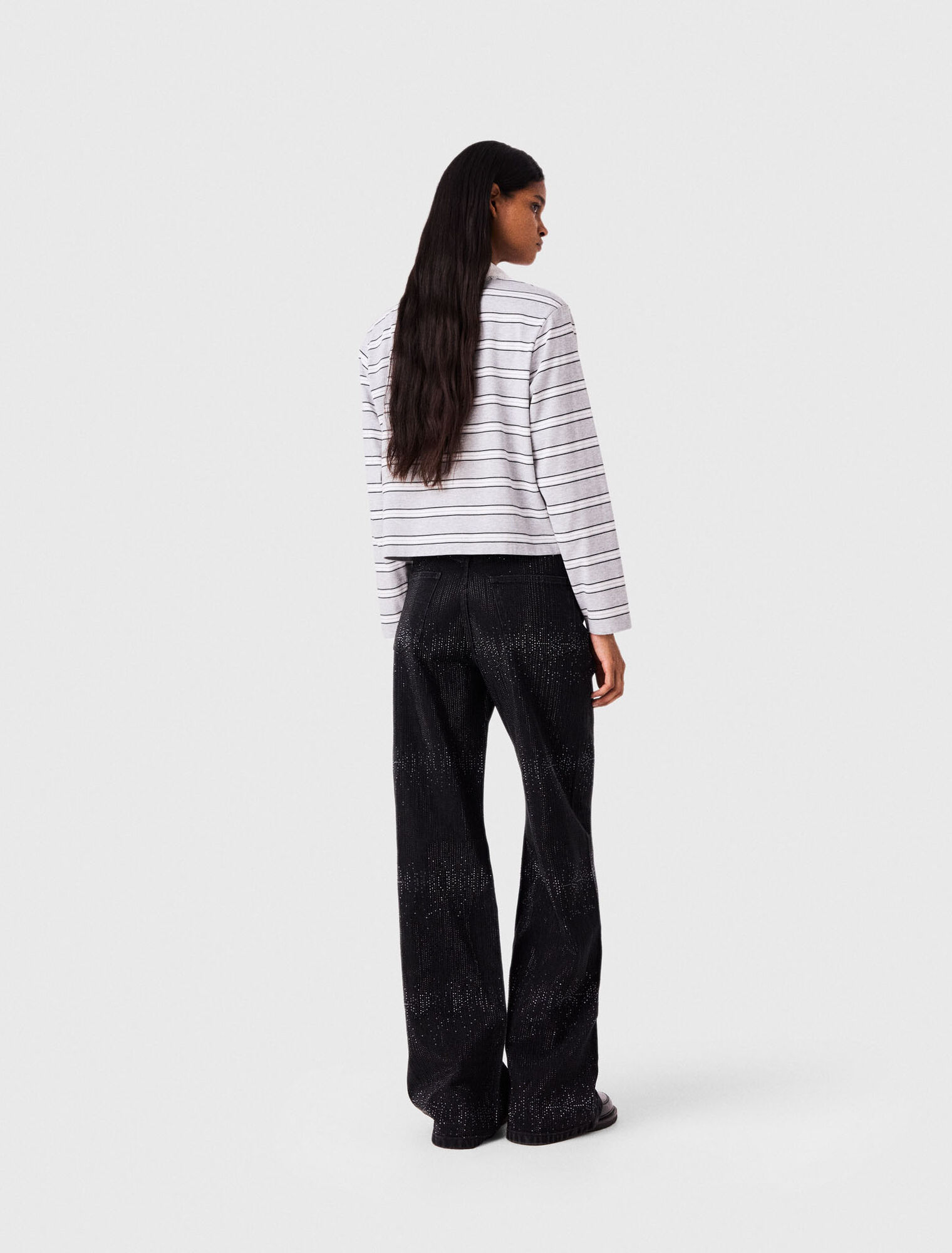 Wide-leg rhinestone jeans