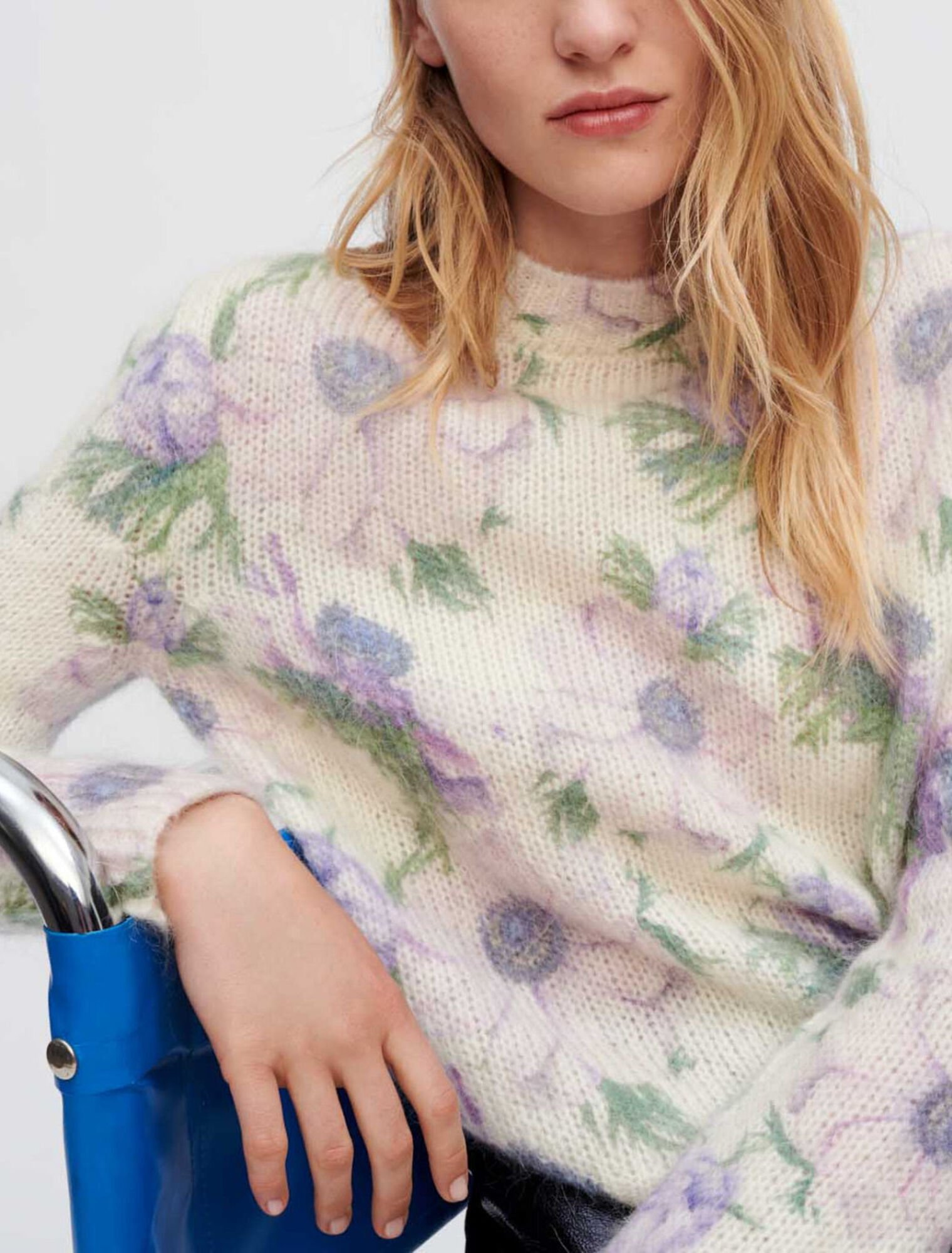 Flower fluffy jacquard pullover