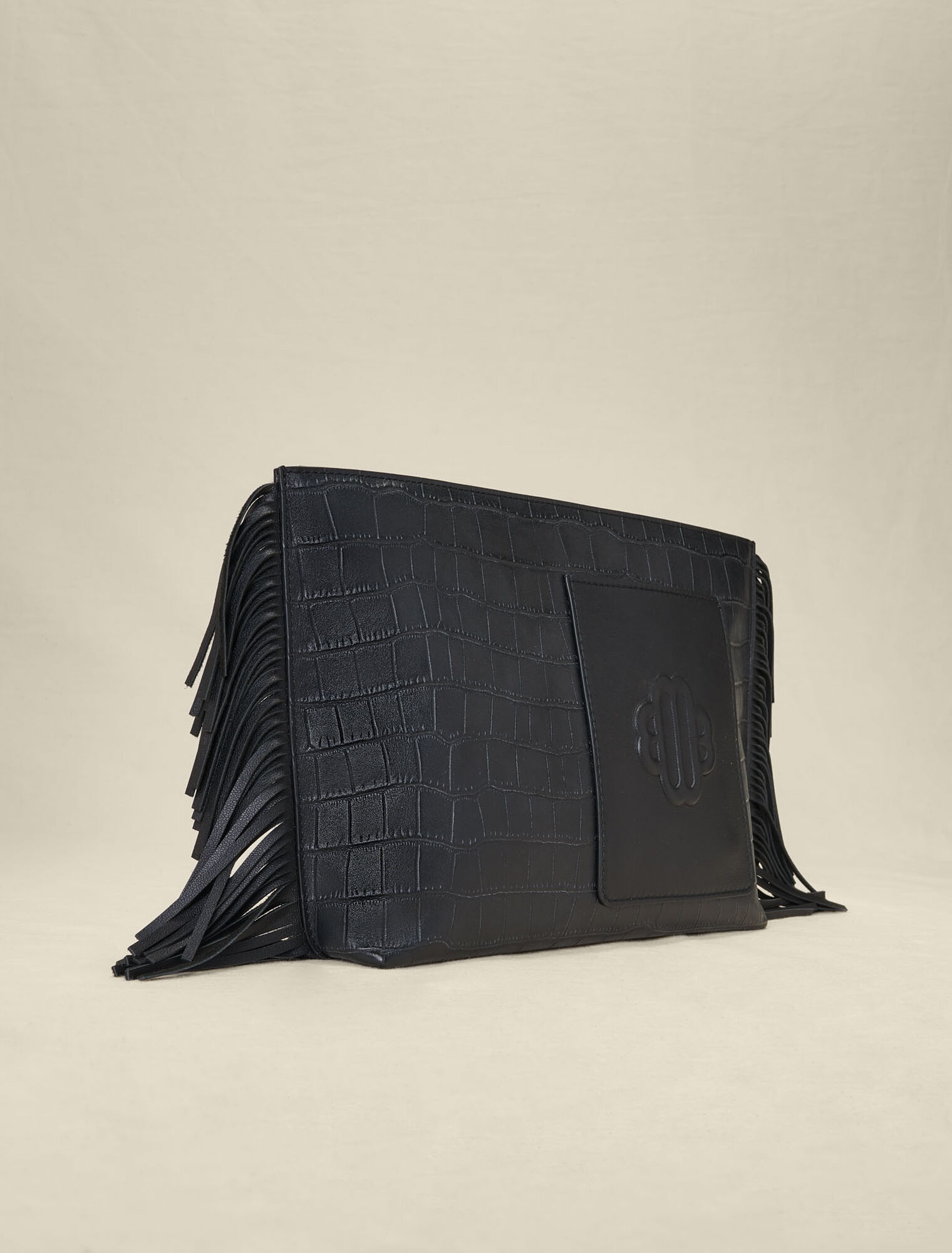 Embossed leather clutch bag