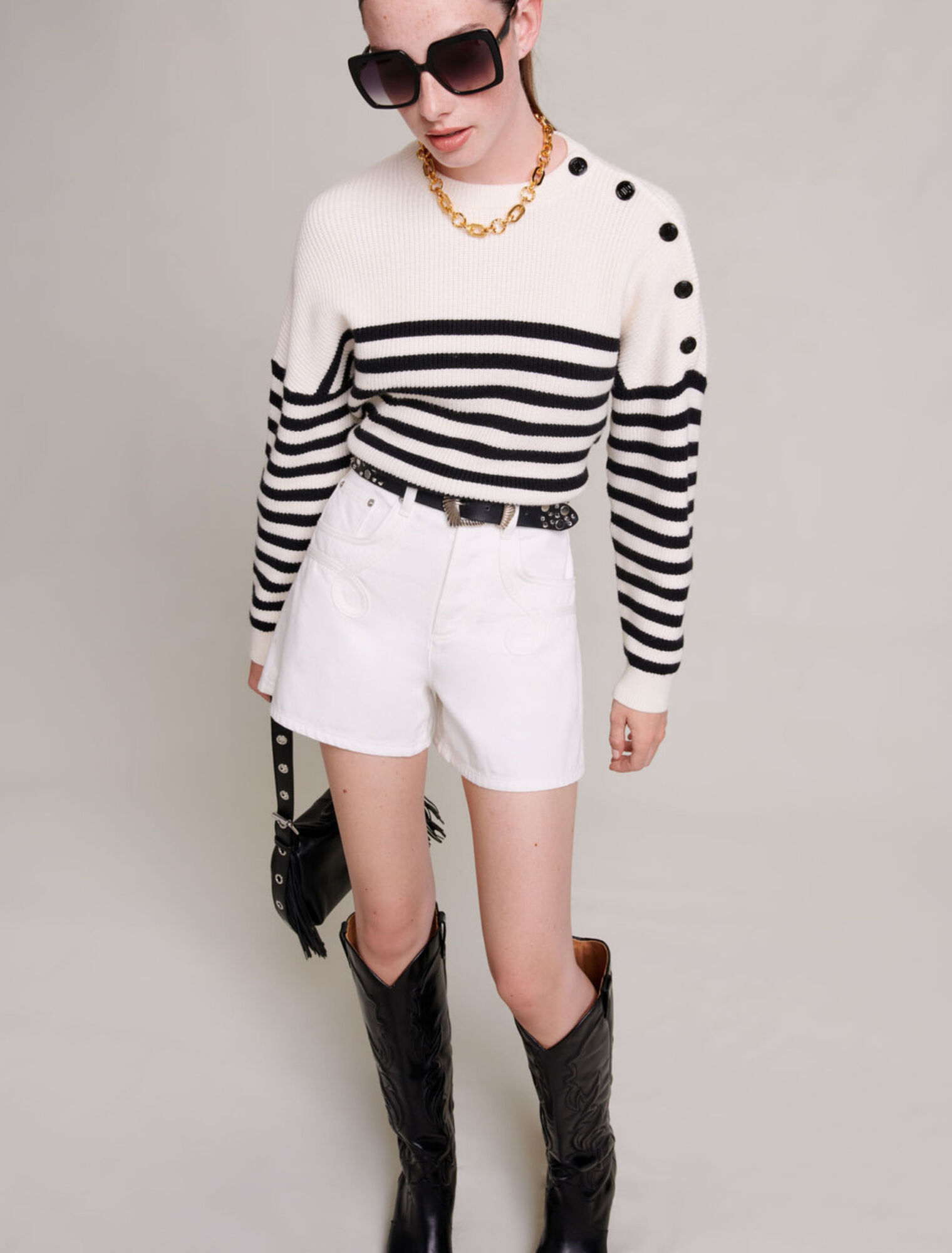Embroidered denim shorts