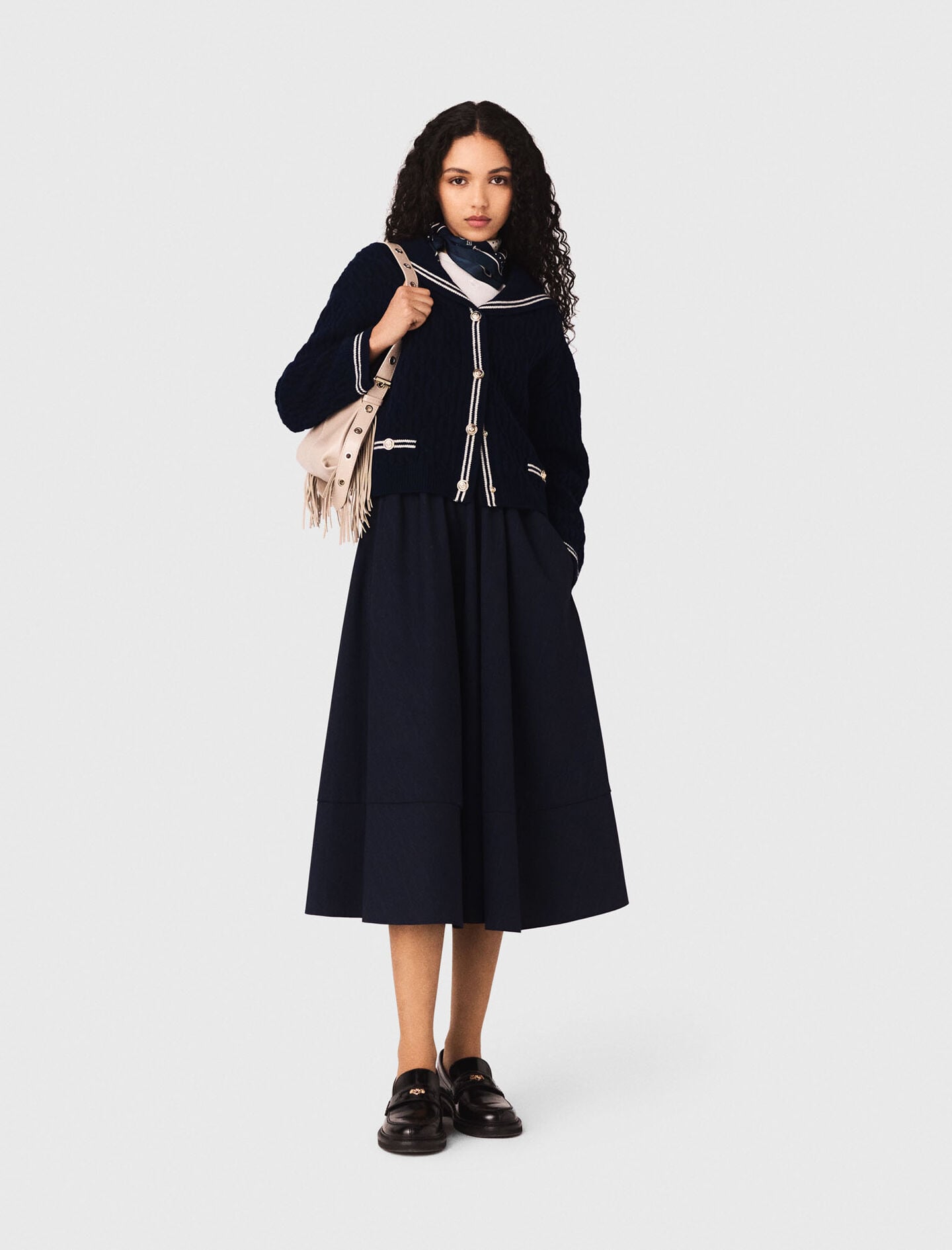 Pinstripe tailored midi skirt Blue For Women | Maje