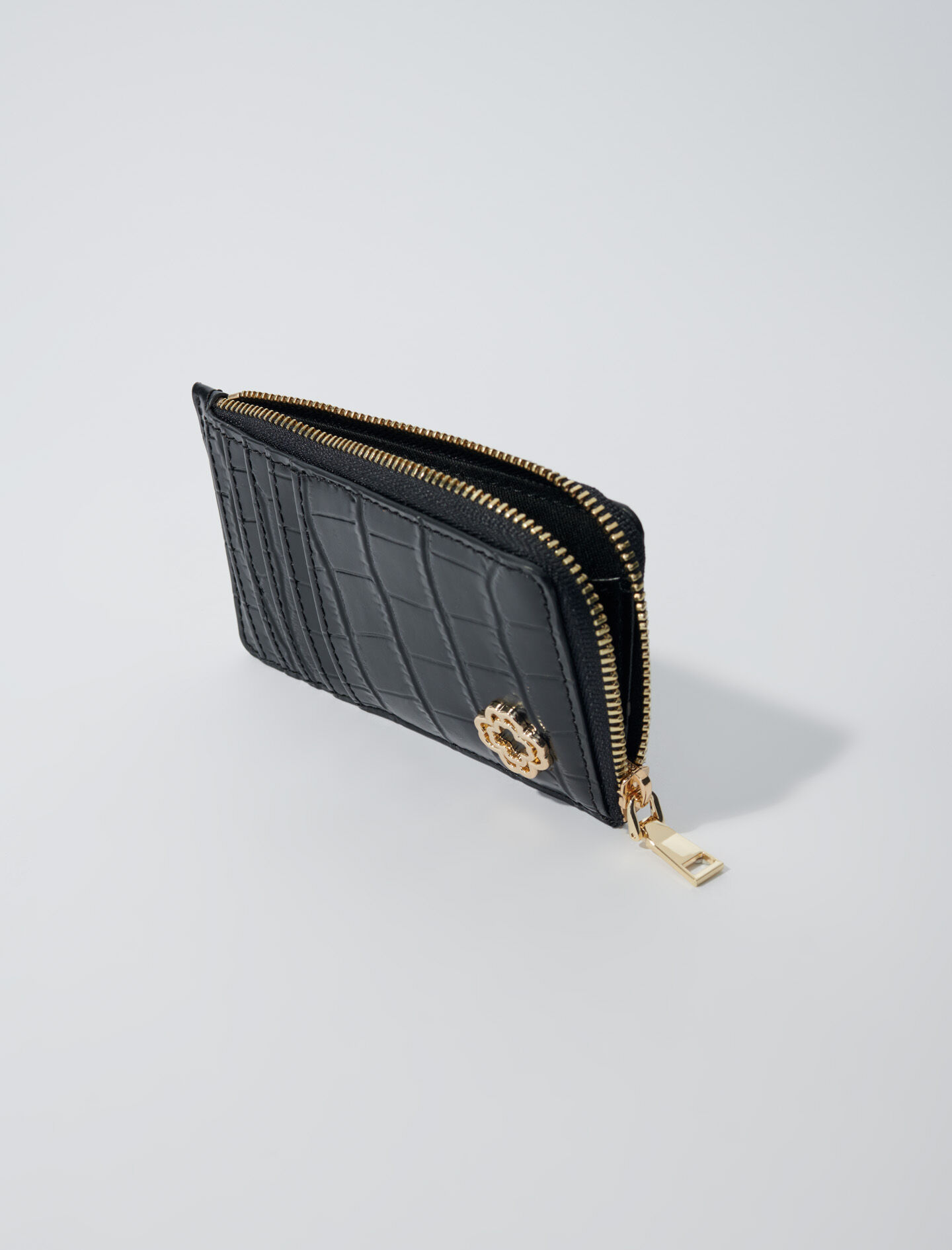 LEATHER CARD CASE Black / Gray For Women | Maje
