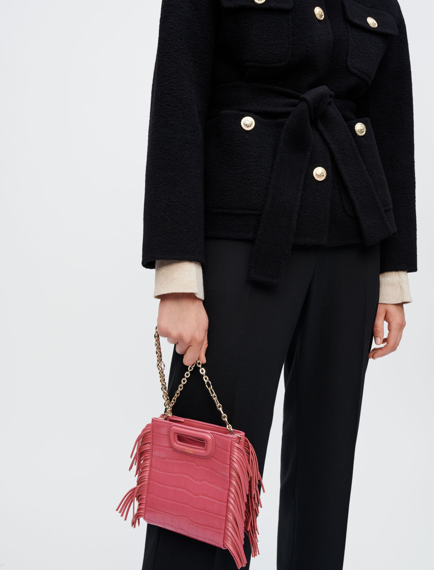 Mini embossed-leather M bag with chain Pink For Women | Maje Mini embossed-leather M bag with chain Pink For Women | Maje