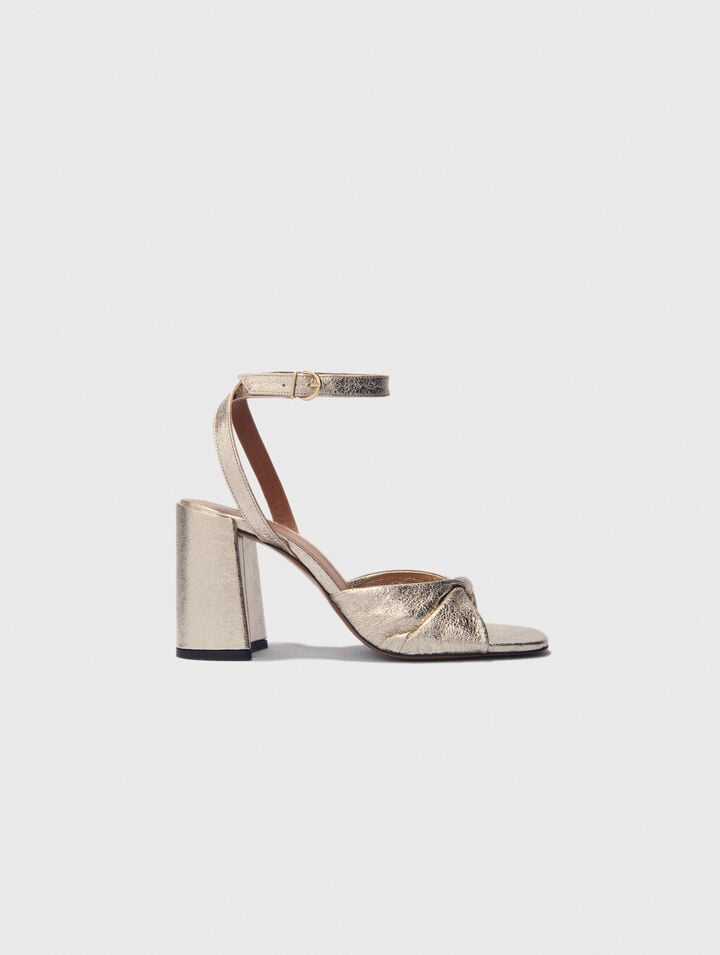 Metallic leather sandals with heels