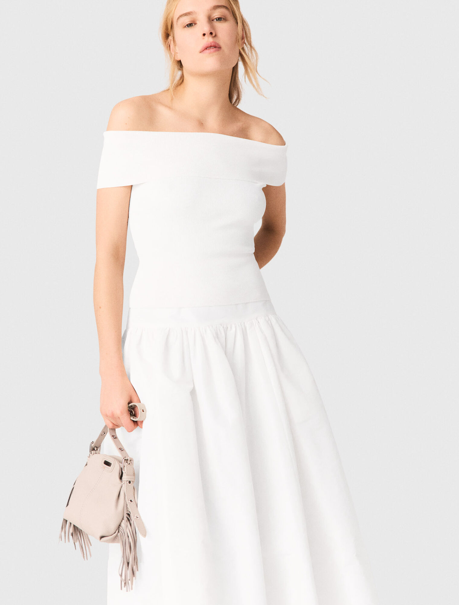 Rib knit bardot-neck top