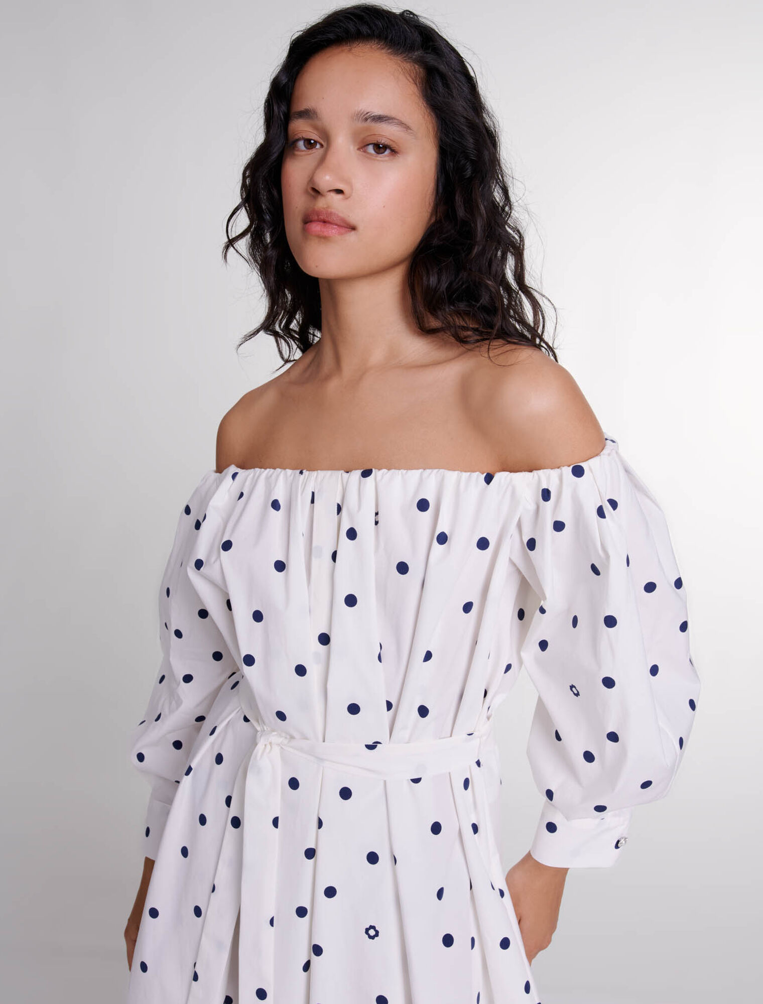 Shirt dress with bardot neckline 