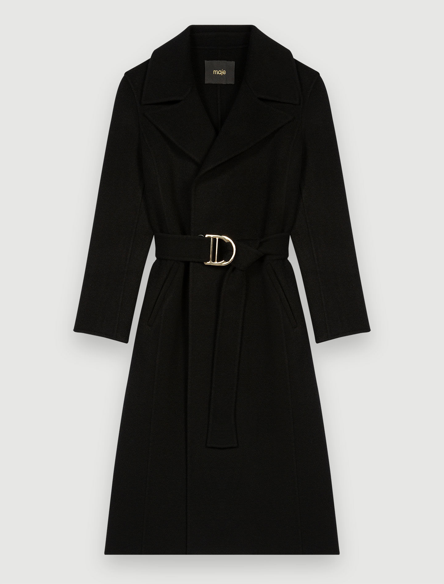 Belted double-faced coat Black / Gray For Women | Maje