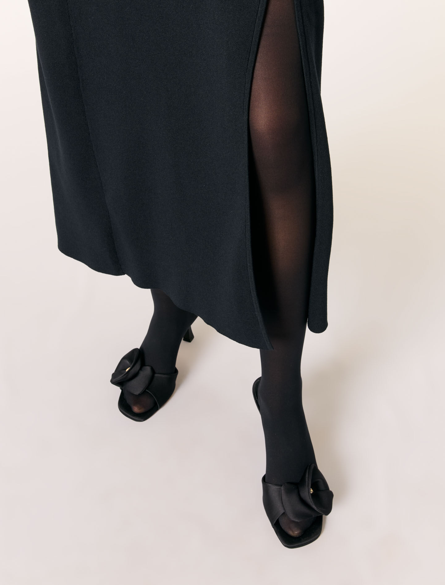 Textile mules with satin flower Black / Gray For Women | Maje