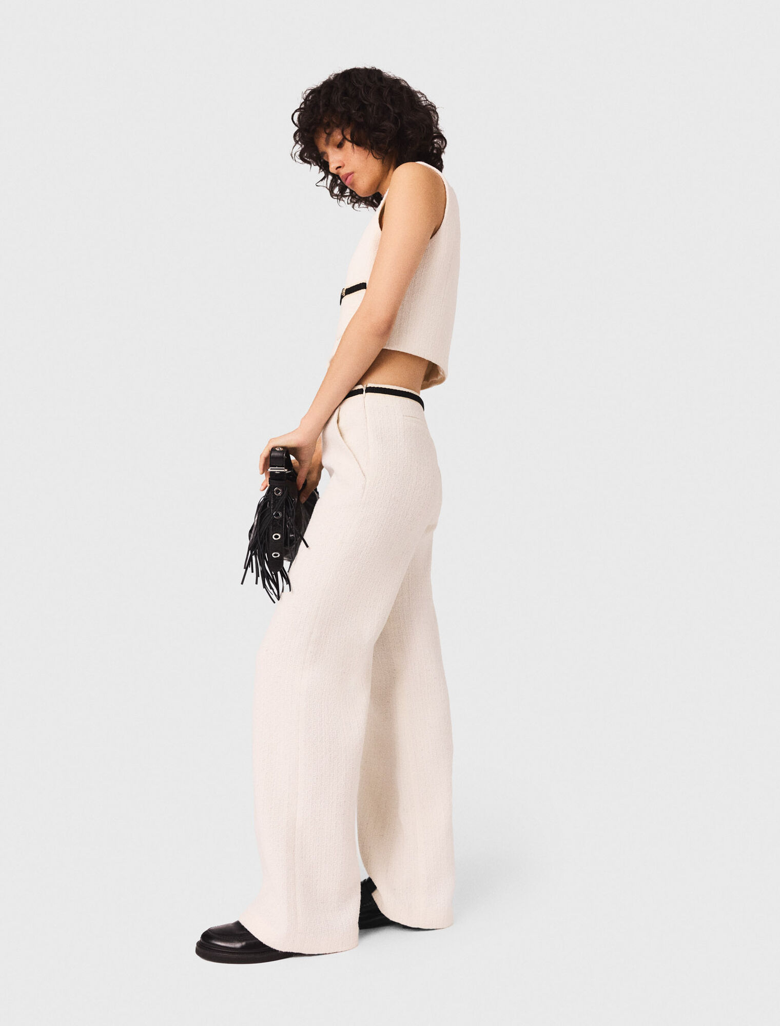 Wide leg tweed-effect trousers