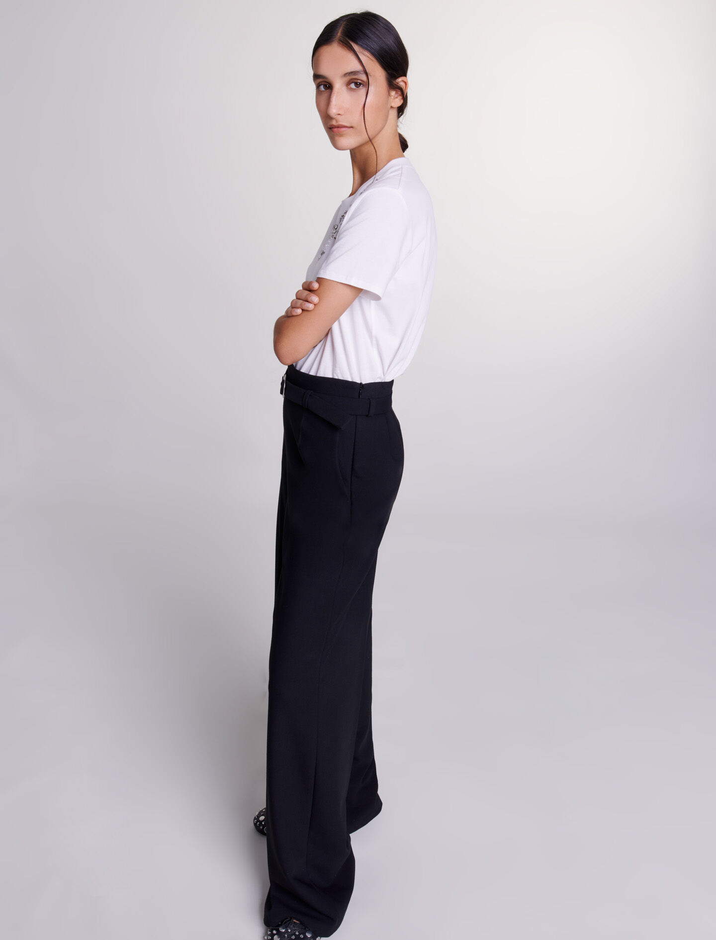 Wide leg pants with belt Black / Gray For Women | Maje