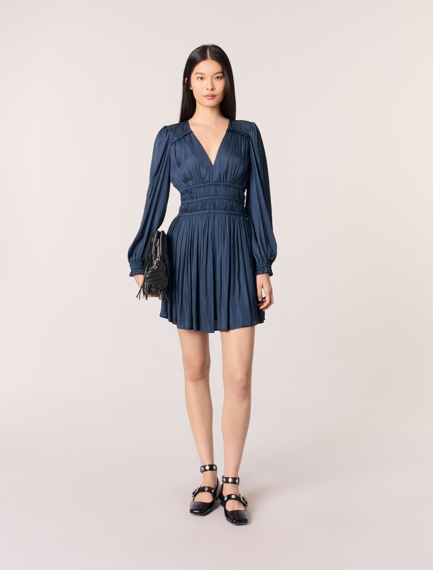 Mini satin dress with ruffles