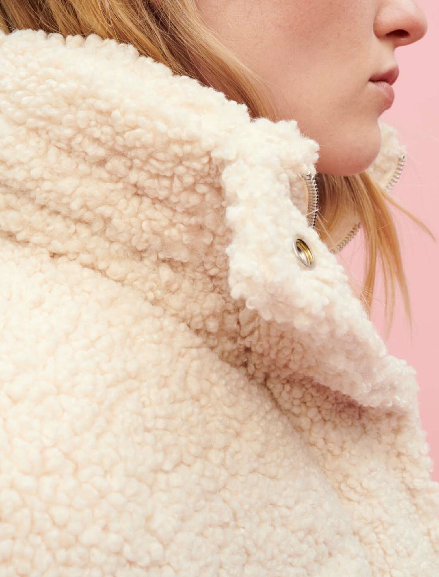 Ecru faux fur down jacket