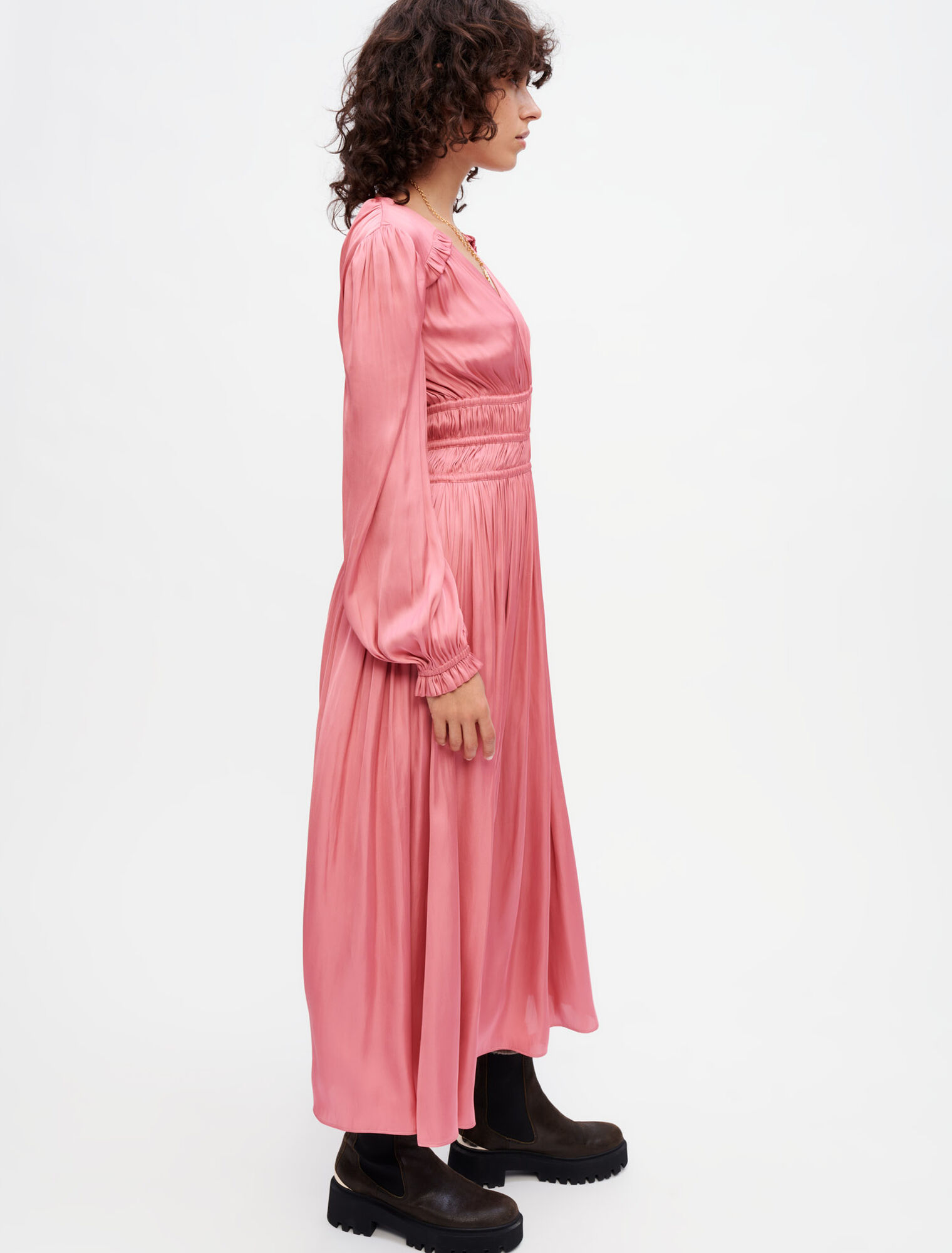 Satin dress with ruffles