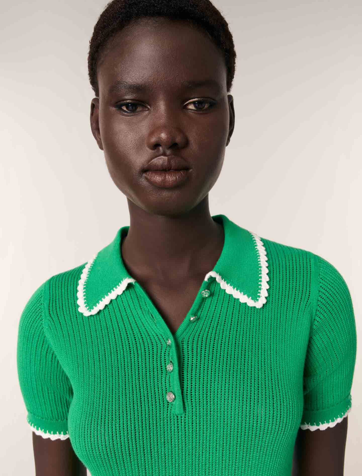 爆買いしたい Pointelle knit Maje | Women For Bicolor polo crochet トップス