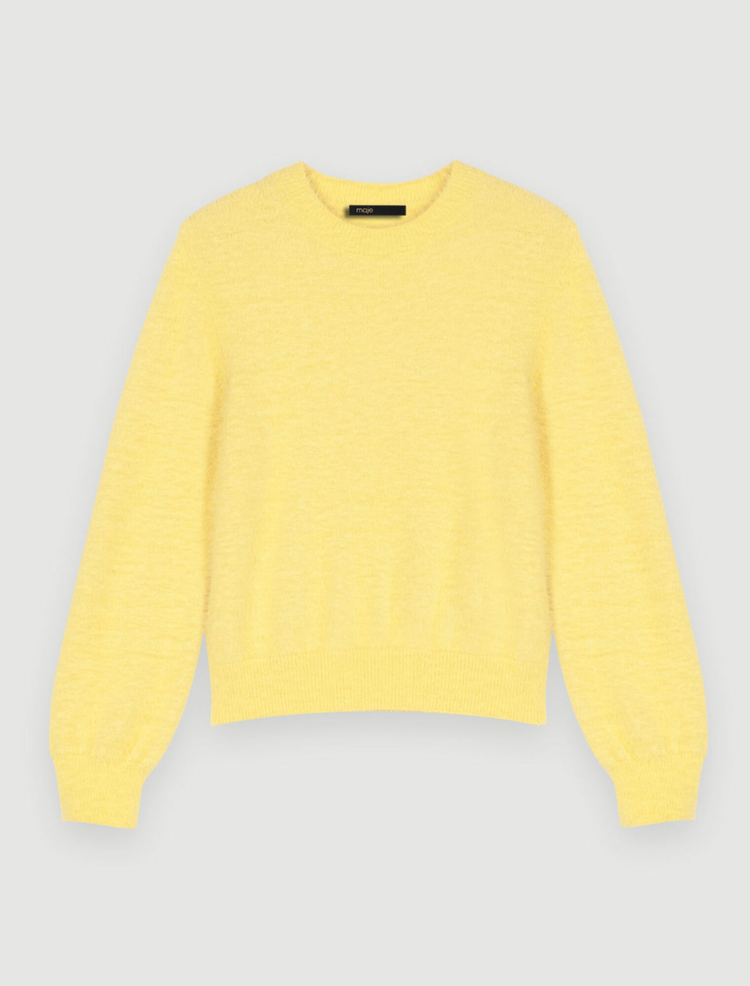 Yellow fluffy round-neck sweater
