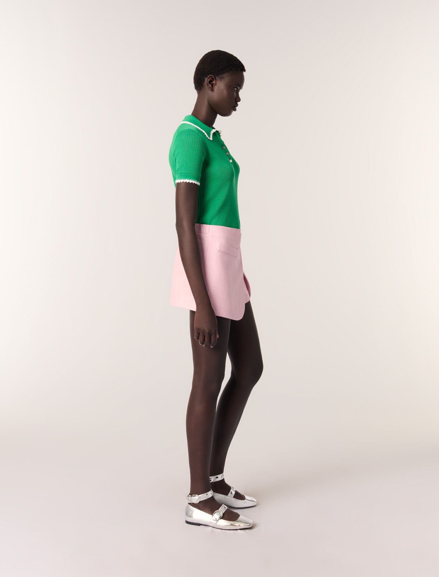 Pointelle knit crochet polo Bicolor For Women | Maje