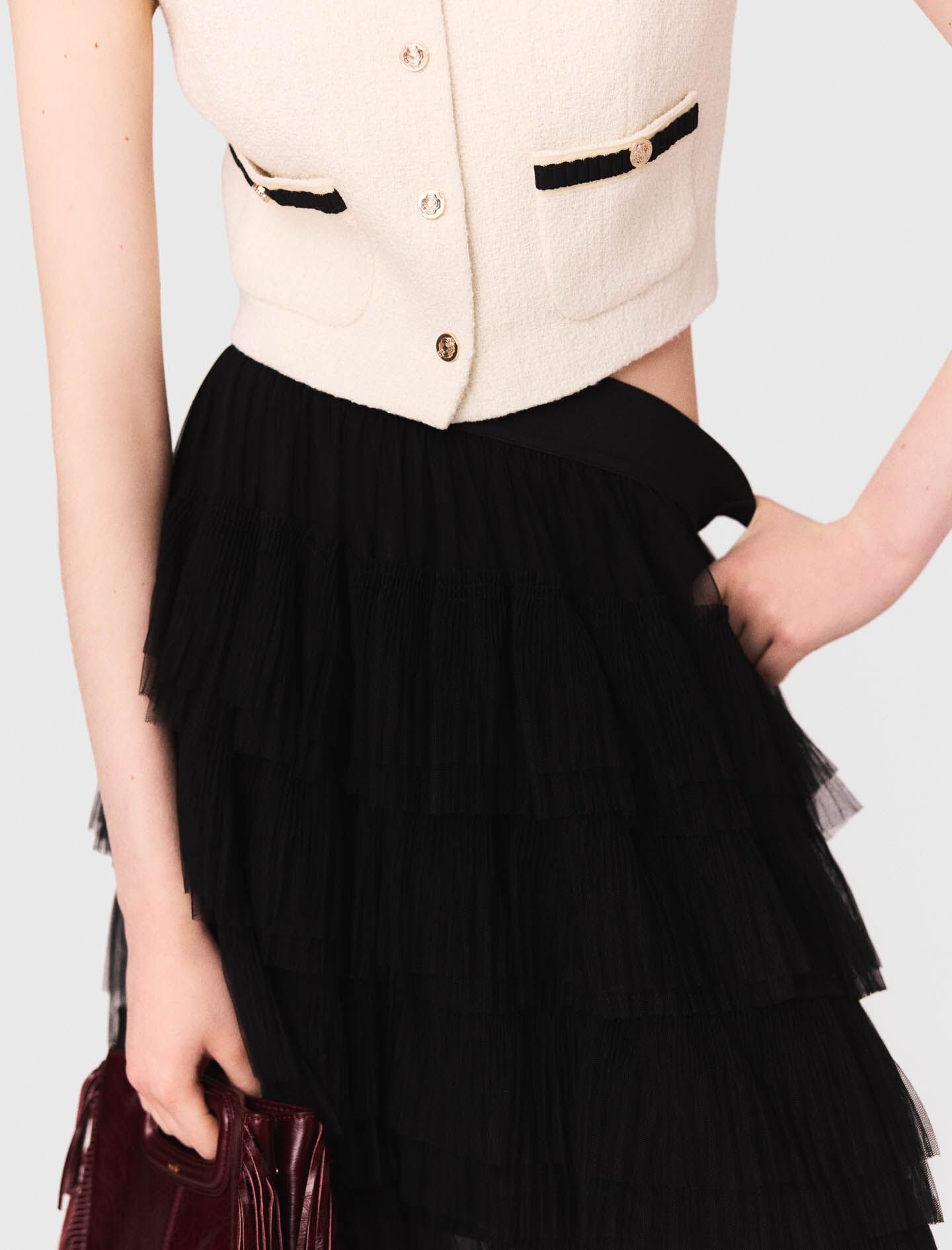 Tulle midi skirt Black / Gray For Women | Maje