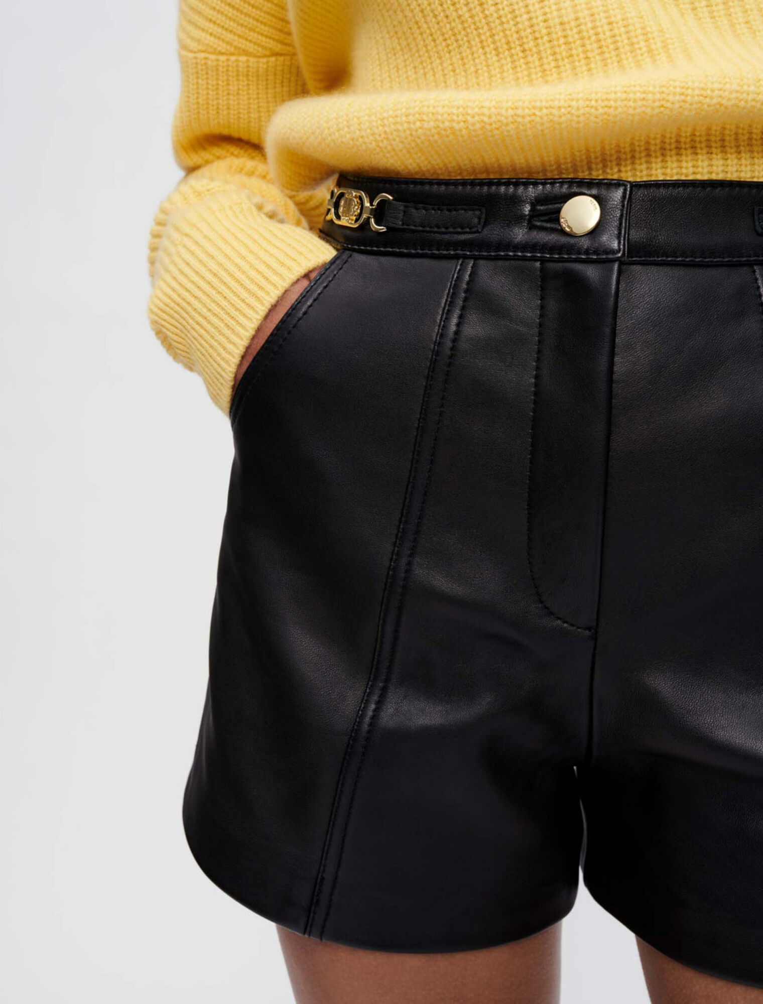 Leather shorts with gold-tone hardware