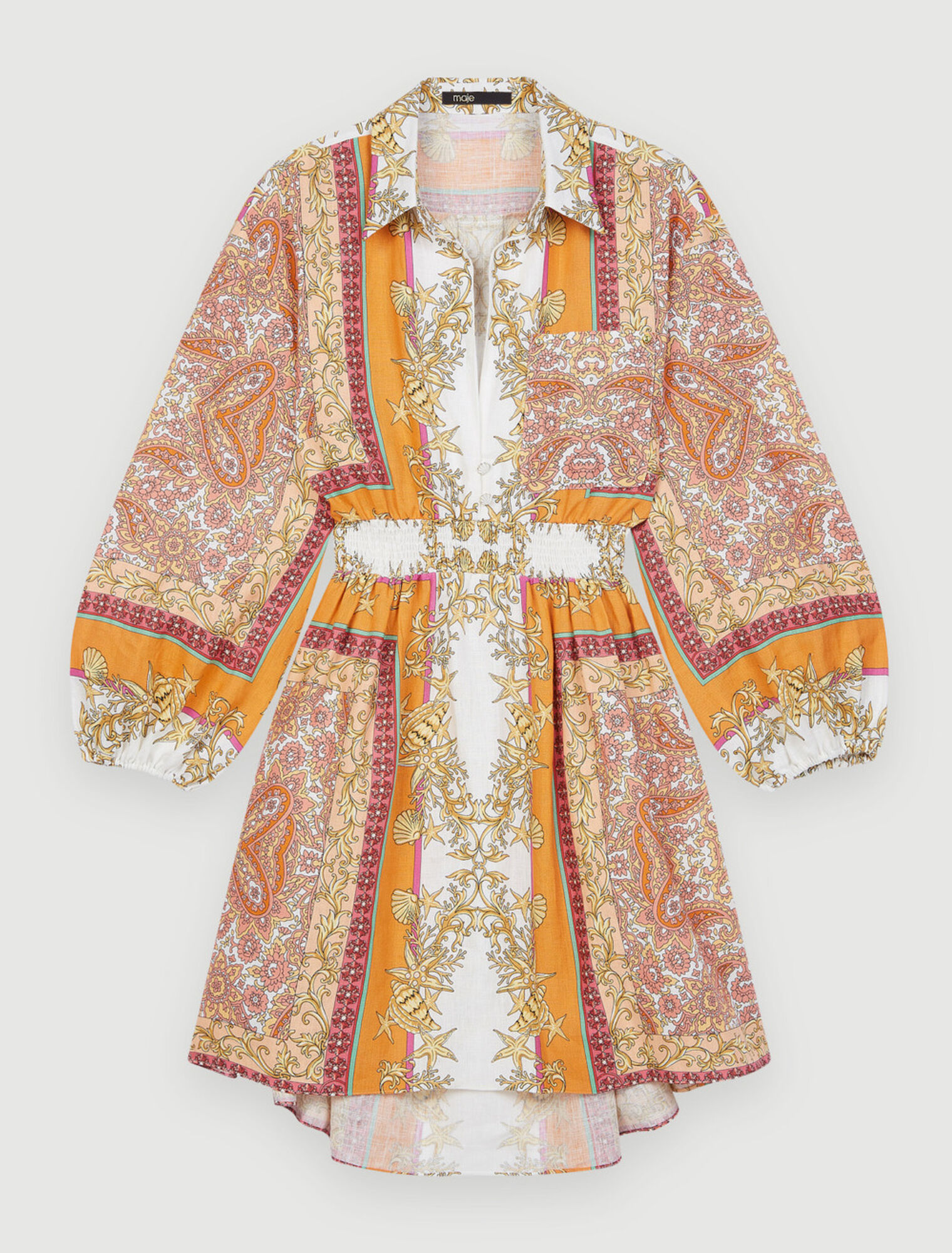 Linen shirt dress with scarf print
