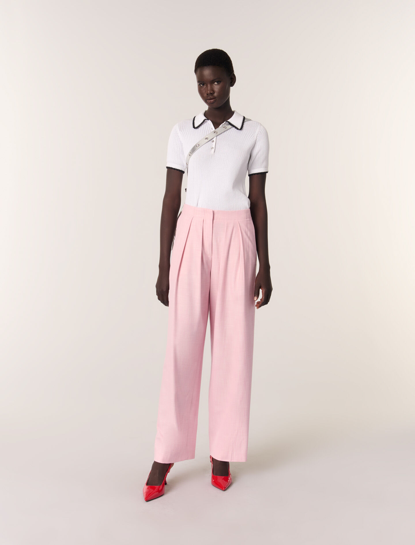 Tweed-effect knit crop top White For Women | Maje