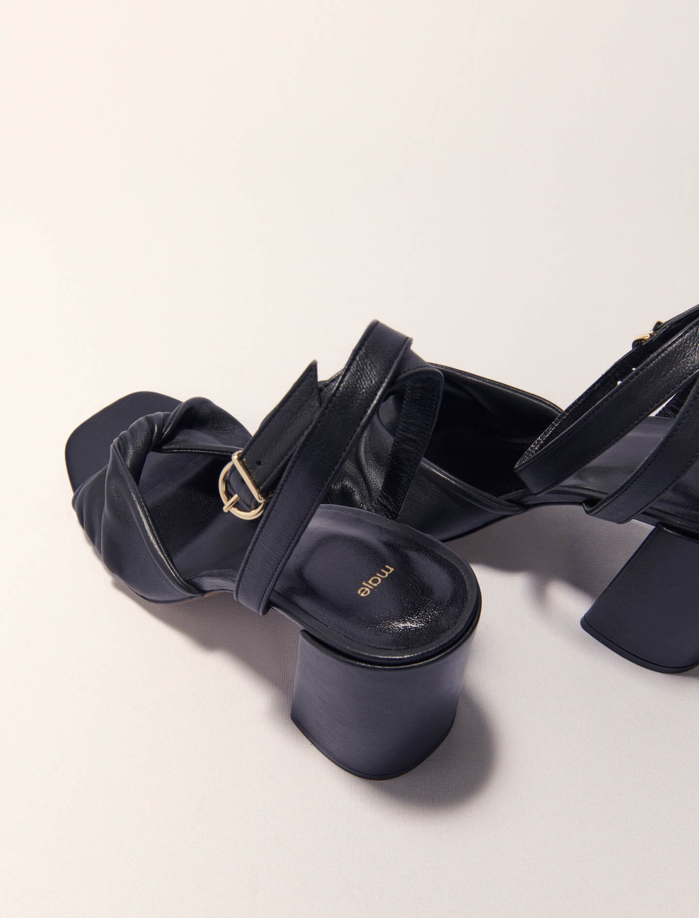 FERNAND LEATHER MIDDLE ENGLISH　25.5 Plain leather sandals with heels Black / Gray For Women | Maje